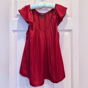 ♥️Ann Taylor Red Women's Top Butterfly Sleeves Flouncy size small like new